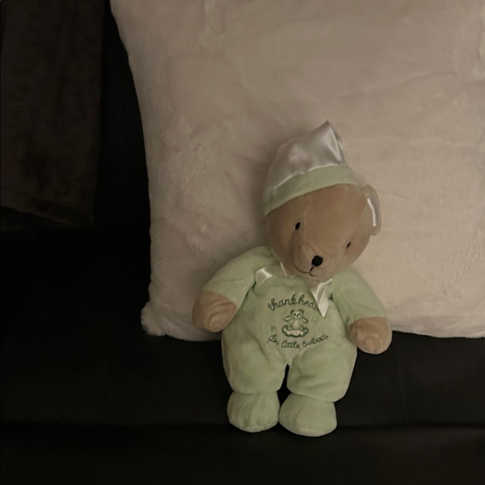 Adorable Plush Teddy Bear in Green Pajamas
